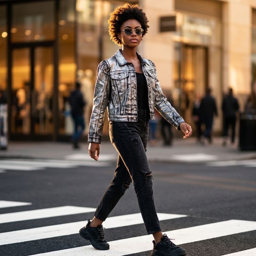 Fashion Nova Metallic Silver Jean Jacket